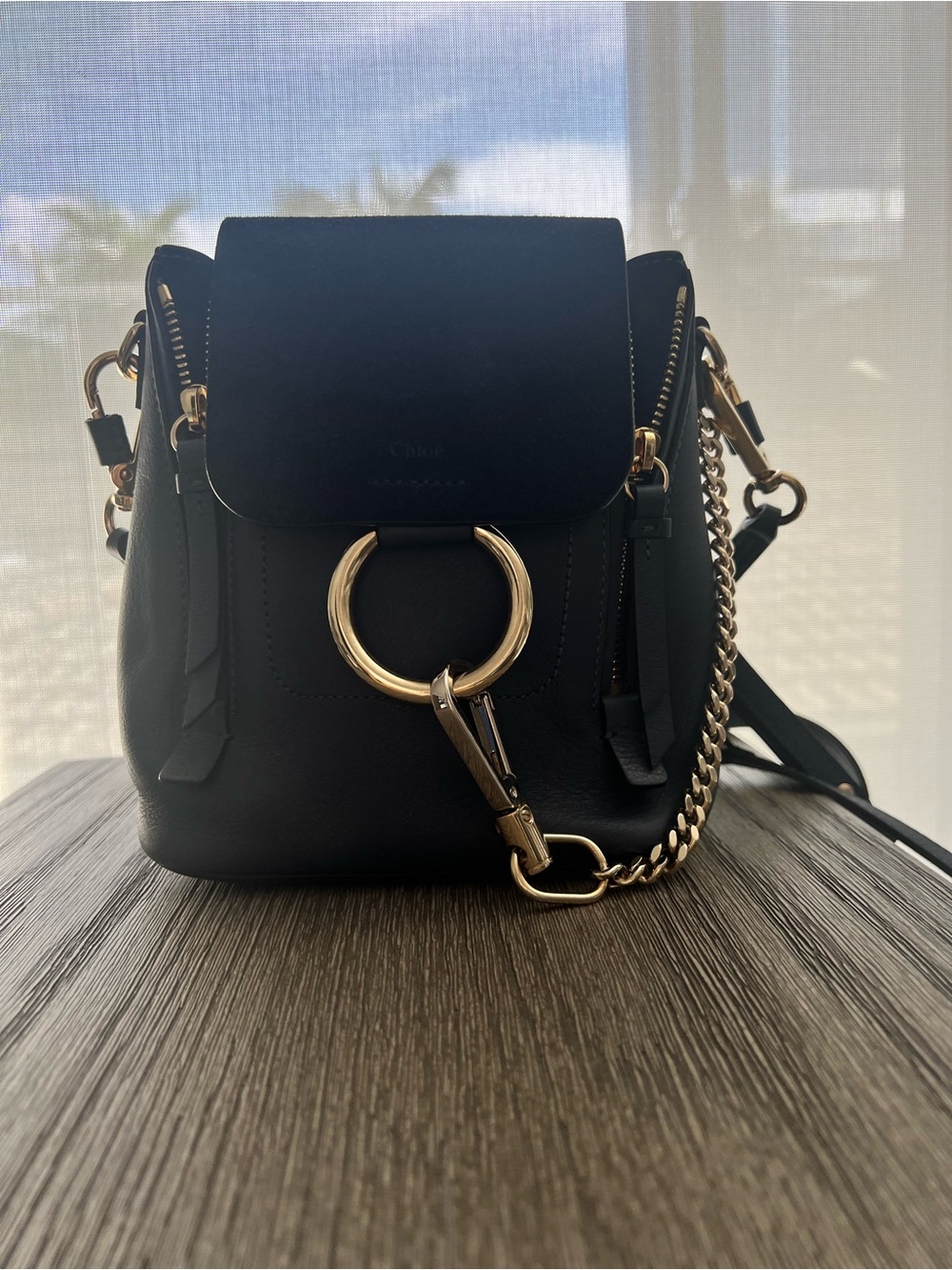 Chloé navy mini Faye Leather Mini Shoulder Bag with Gold Ring Hardware